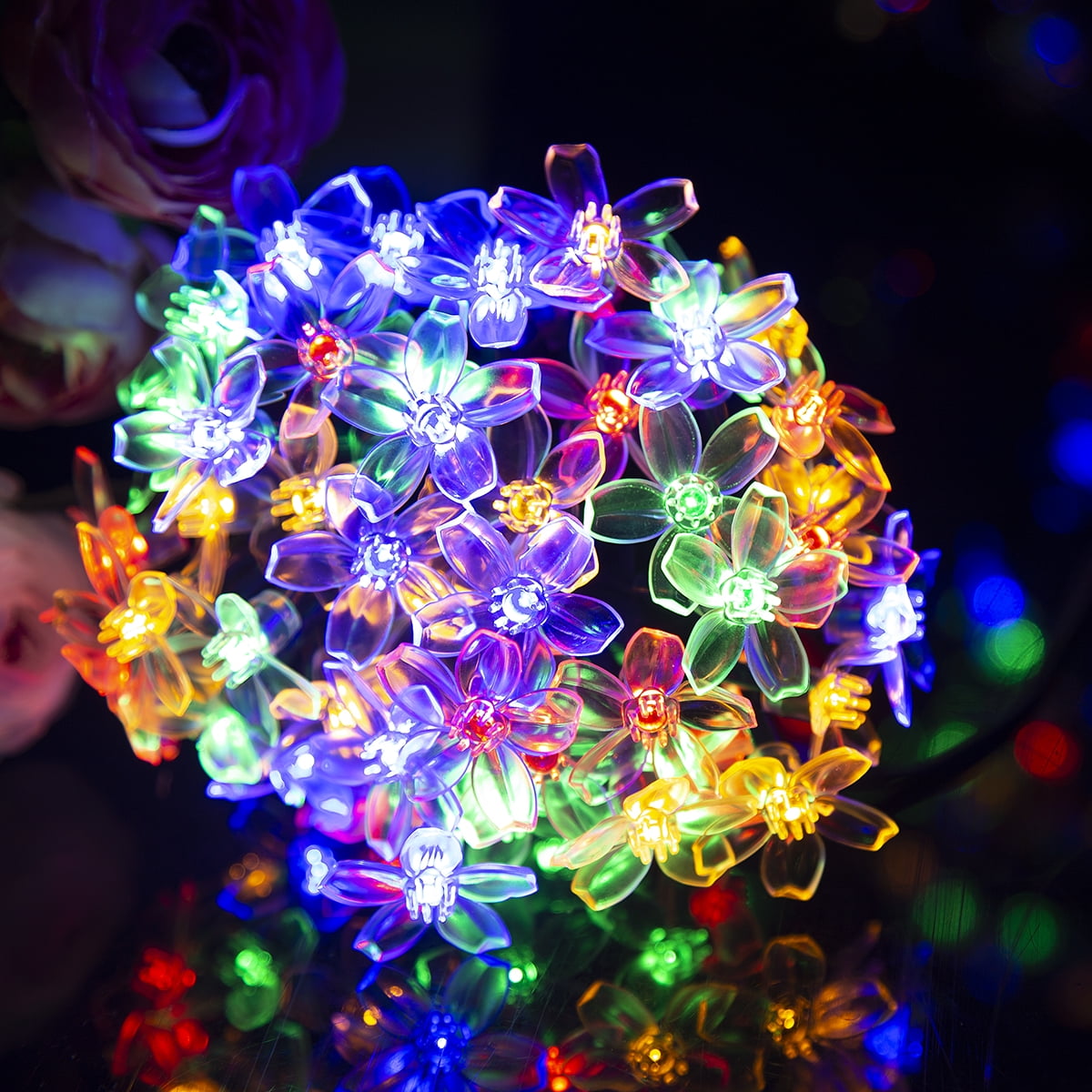 Solpex 2 Pack Solar Flower Strings Lights, Solar Fairy Lights 23 Feet 50 LED Cherry Blossoms String Lights for Outdoor, Home, Lawn, Wedding, Patio, Party and Holiday Decorations-Multicolor