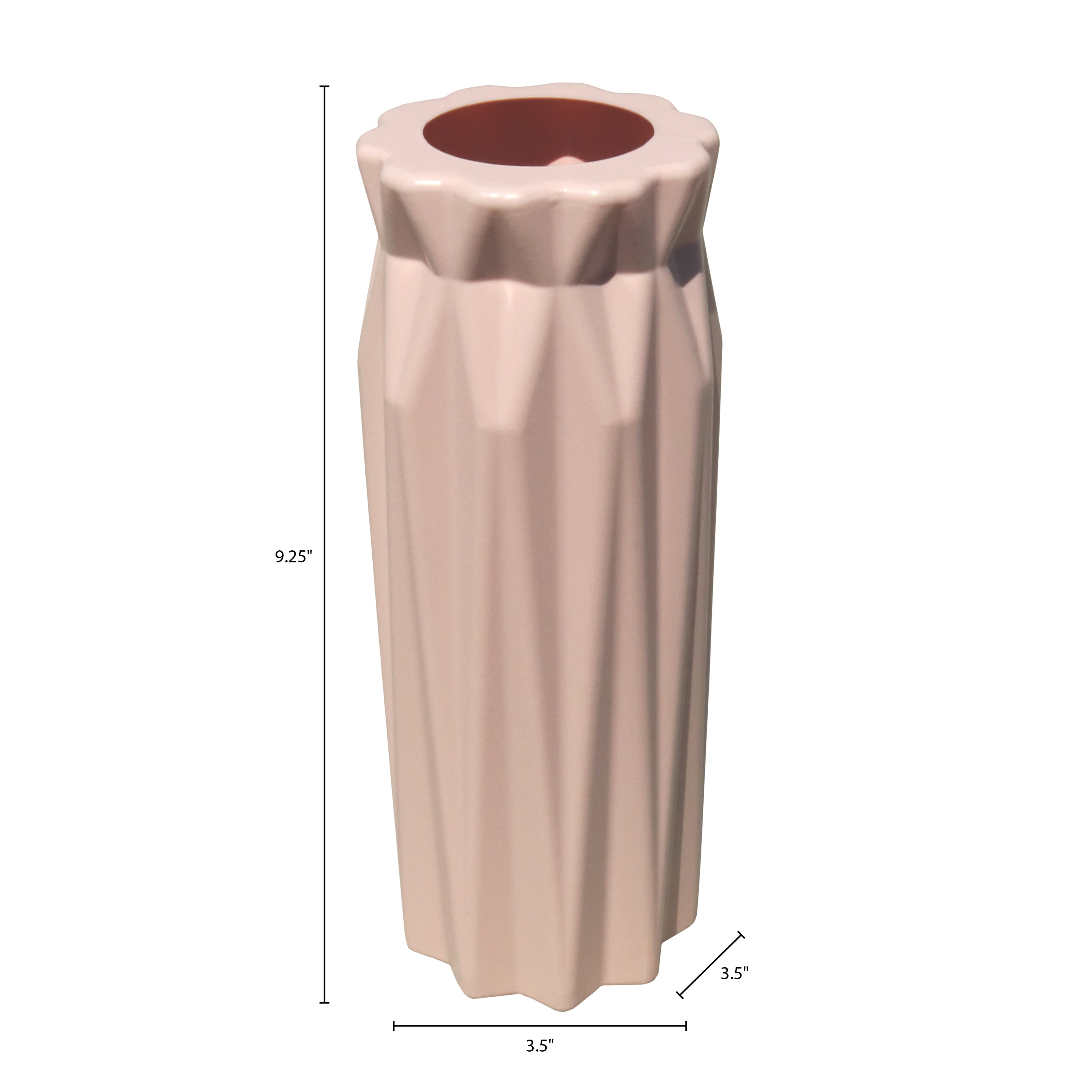 Mainstays Plastic Ribbed Round Vase, Pink Blush, Indoor