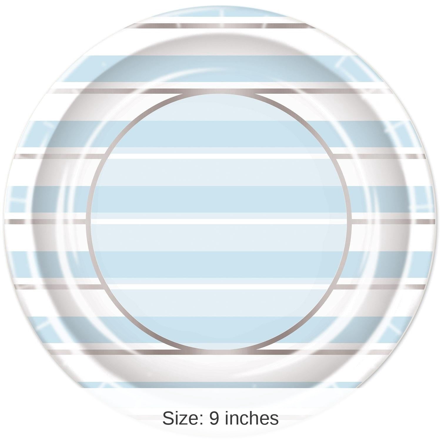 96 Pack Bulk Blue Striped Paper Plates 9 inch