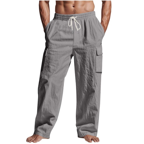 BVnarty Men's Elastic Waist Cargo Straight Leg Pants Solid Color Casual Pockets Comfortable Everyday Outdoor Lounge Pants Dark Gray XXXL