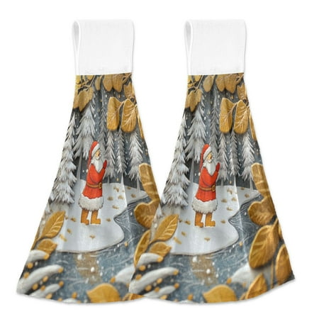 

2 Bathroom Towels Kitchen Towels 18.2x14In Velcro Hand Wipes Dish Cloths & Dish Towels Washroom Towels Face Towel Hand Wipes Yellow Leaves and Santa Claus