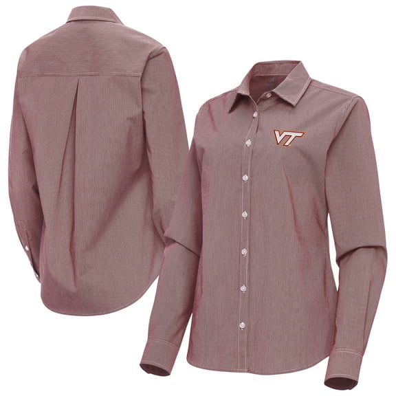 Women's Antigua Maroon Virginia Tech Hokies Porter Woven Tri-Blend Long Sleeve Button-Up Shirt