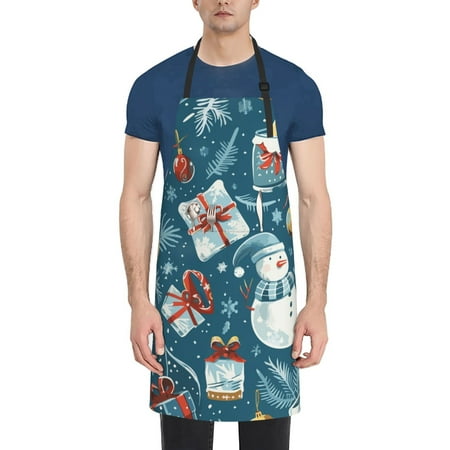 

Lukts Christmas Snowman Gift Pattern Kitchen Cooking Aprons Adjustable Bib Soft Chef Apron with 2 Pockets for Men Women