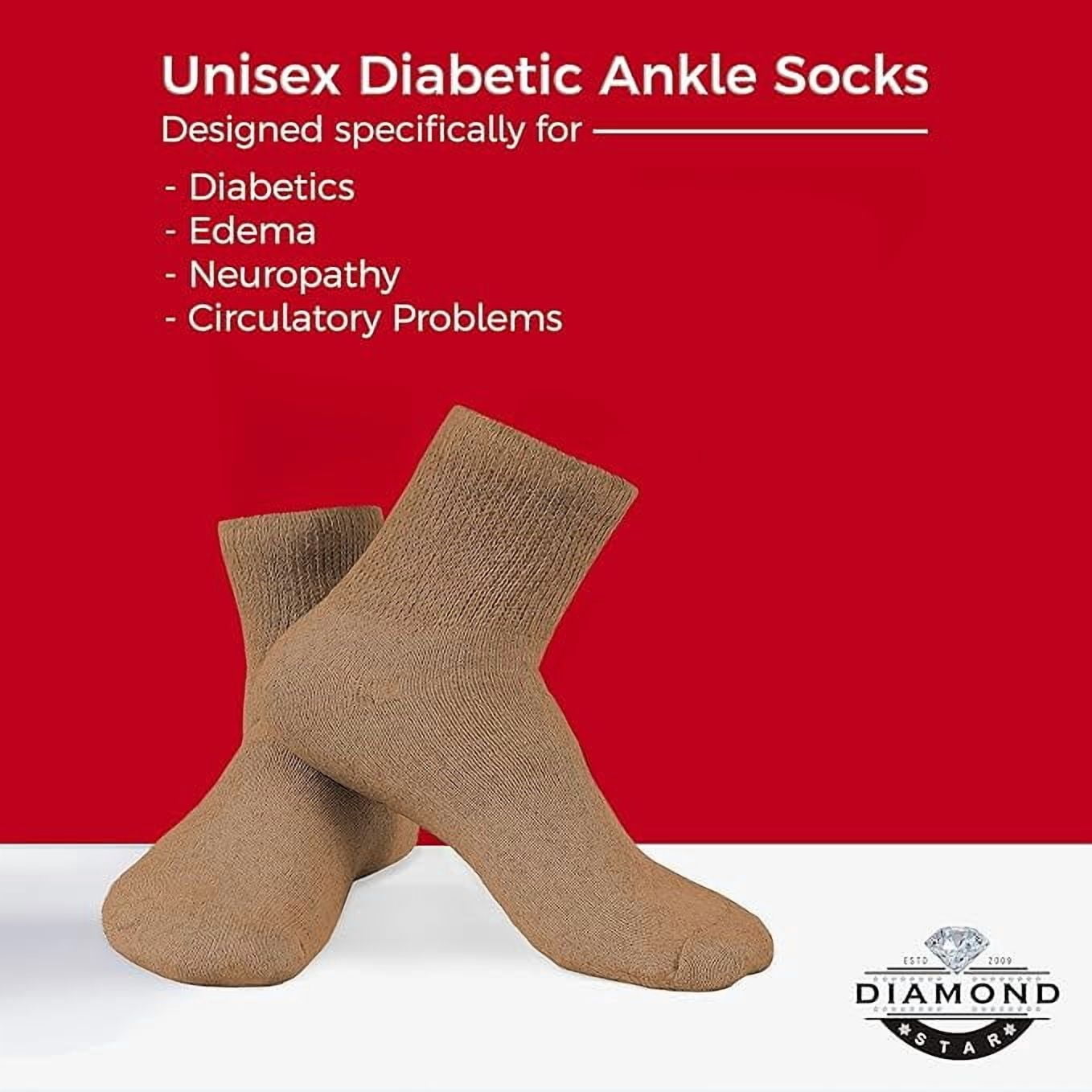 Diamond Star Diabetic Ankle Socks - Non Binding Quarter Socks for Men & Women, Cushion Circulatory Socks (Beige - 3 Pairs, Socks Size 10-13, Fit Men's Shoe Size 7-12)