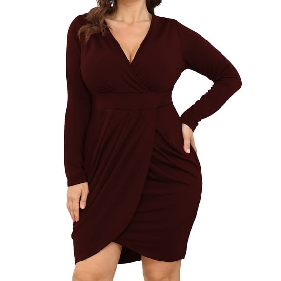 POSESHE Women's Deep V-Neck Plus Size Dress, Sexy Bodycon Wrap Dress
