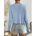 thumbnail image 5 of Women's Tie Front Long Sleeve Rib Knit Shrug Sweaters Cardigan Crop Top, 5 of 6
