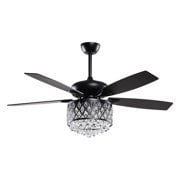 Parrot Uncle 52 Inch Modern Ceiling Fan with Remote Control, Crystal Chandelier Ceiling Fan, Black