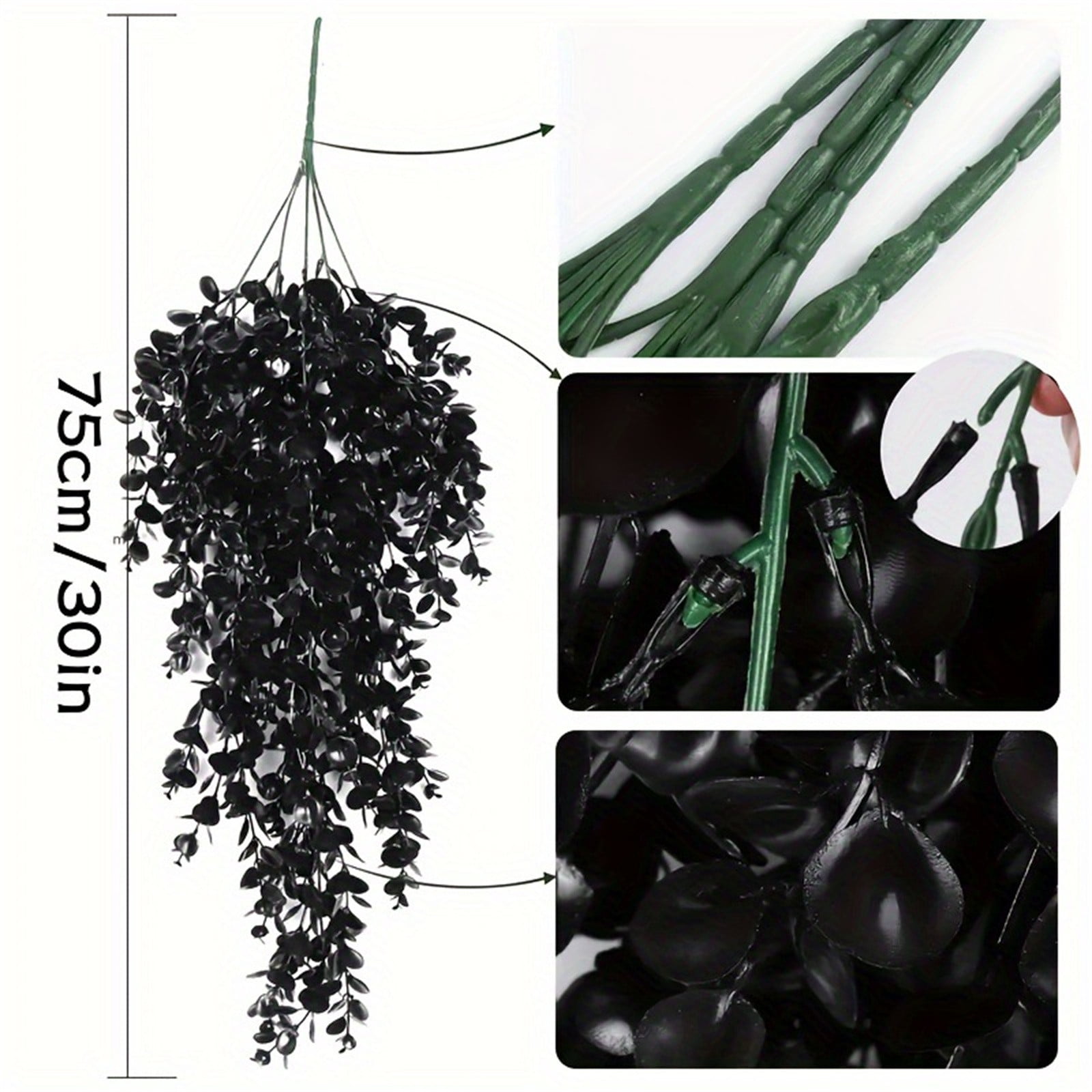6pcs Black Artificial Hanging Plants Fake Wall Plant Faux Eucalyptus Leaves Ivy Swag UV Resistant Hang Plastic Greenery Indoor Outdoor Wedding Halloween Porch Garden Home Patio Decor