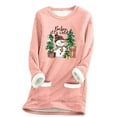 thumbnail image 3 of Feancey Christmas Sweatshirts for Women Fleece Lined Pullover Cute Snowman Print Crewneck Tops Winter Thermal Loungewear Pajamas with Pockets Pink 3XL, 3 of 4