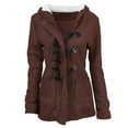 thumbnail image 2 of Abcnature Women Horn Buttons Cardigan Padded Hooded JacketOvercoat Coffee S, 2 of 3
