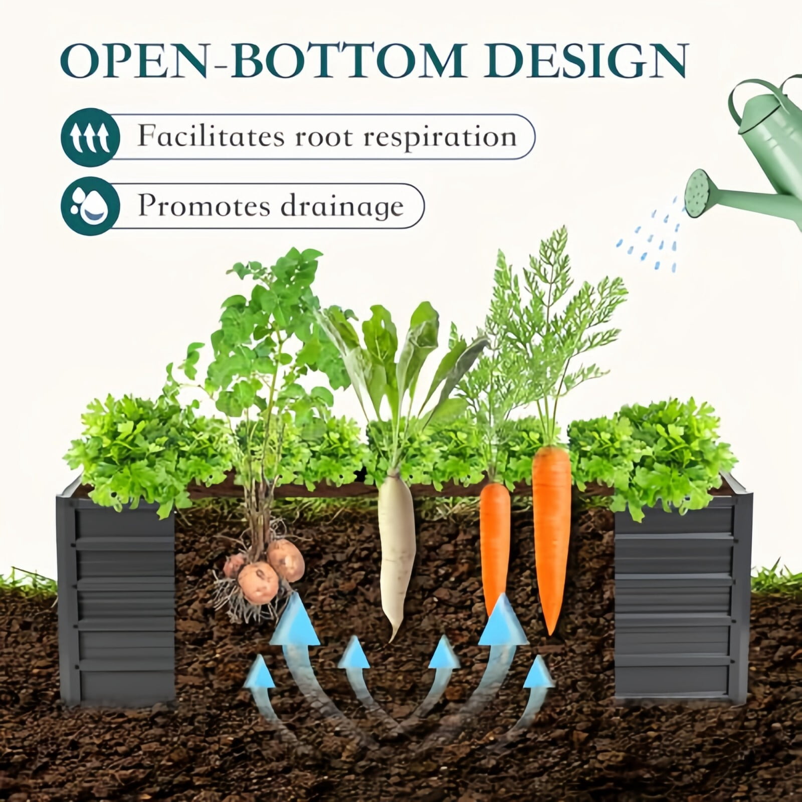 Kelno Galvanized Metal Raised Garden Bed 6x3x2ft Outdoor Planter Box for Vegetables Flowers Herbs Open Bottom Rectangular Raised Bed, Dark Gray