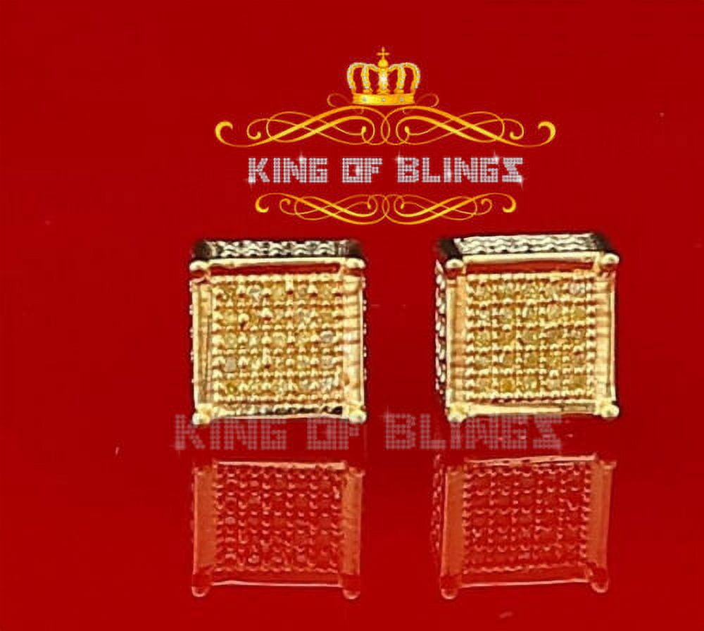 King of Bling's 0.15ct Yellow Diamond 925 Sterling Silver Stud Women's/ Men's Square Earrings