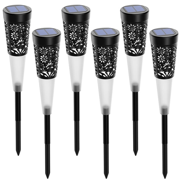 6 Pcs Lampe de Pelouse Extérieure Solaire Design Creux Contrôle de Lumière Sensible/ Résistance à l'Eau IP55/ Cellule Rechargeable Intégrée 600mAh pour Patio Jardin Décoration de Mariage