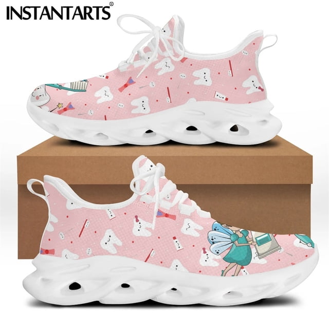 Zapatos dentales informales para mujer, zapatillas de deporte transpirables con cordones y diseño de hada de dentista, color rosa, para primavera,