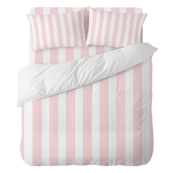 Pink and White Striped King Duvet Cover Set 4pcs Gradient Soft Cozy All Season Bed Sheet Set, 1 Duvet Cover 1 Sheet and 2 Pillowcases (No Comforter)