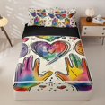 thumbnail image 2 of Manfei Cartoon Rainbow Love Zipper Twin Comforter Sets with Fitted Sheet and 2 Pillowcases, Watercolor Graffiti Art Zipper Bedding Set, Cream Blue, Black Reversible, 4 Pieces, 2 of 7