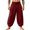 Red, variant on Cotton Linen Blend Harem Pants for Men Wrap Tie Waist Loose Fit Breathable Beach Bottoms Drawstring Elastic Pockets Casual Trousers