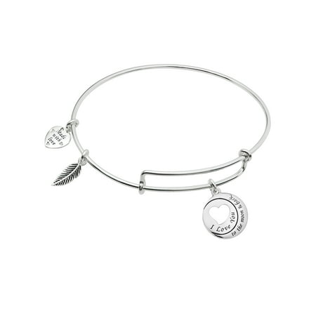 Qina C Sterling Silver I Love You To The Moon Back Heart Qina C Sterling Silver I Love You To The Moon Back Heart Leaf Charm Adjule