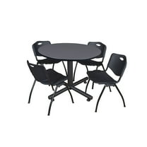Regency Kobe Breakroom Table 48"W Gray & 4 'M' Stack Chairs Black (TKB48RNDGY47BK)
