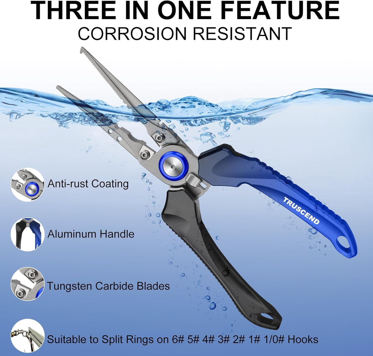 TRUSCEND Lockable Fishing Pliers with High Tungsten Cutter, Innovative Ergonomic Handy Handle, Saltwater Corrosion Resistant Teflon Coated Fishing Tool, Super Light Multi-Function Fishing Gifts