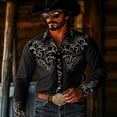 thumbnail image 2 of Western Retro Floral Print Long Sleeve Button Down Shirt for Cowboy Party and Outdoor Events Black L, 2 of 4