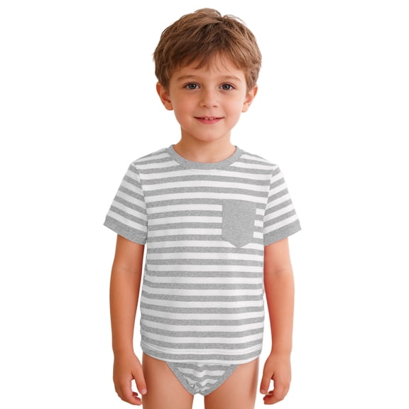 Hansber Adaptive Clothing for Kids Boys Girls 2-in-1 Easy Dressing Striped Romper with Special Needs Grey 4