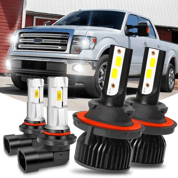For Ford F-150 2004-2014(With Halogen) LED Headlight Bulbs 9008/H13 High&Low Beam 50W 7000LM 6000K 9140/9145 Fog light,Super Brightness 4PCS