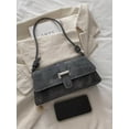 thumbnail image 7 of Women's Black Suede Shoulder Bag, Vintage Underarm Handbag with Knot Strap, Flap Closure Purse, Classic Evening Bag, 7 of 7