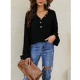thumbnail image 2 of Cuello en V Botón Suéter de Manga Larga de Gran Tamaño de Punto Flojo Ocasional Pullover Jumper Top para Las Mujeres Negro S, 2 of 8