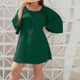 thumbnail image 2 of Women's Plus Size Solid Casual Holiday Dress Round Neck Side Split Bubble Sleeve Maxi Dress, 2 of 2