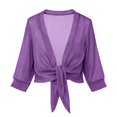 thumbnail image 7 of Vinsonshop Women's 2026 Summer Lightweight Short Bolero Cardigan Shrug Sheer Tie Front Top 3/4 Sleeve Jacket for Dress Purple M, 7 of 7