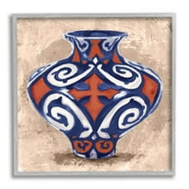 Stupell Industries Ornate Ceramic Vase Still Life Modern Patterned Pottery Paintings Gray Framed Art Print Wall Art, 12x12, by Daphne Polselli