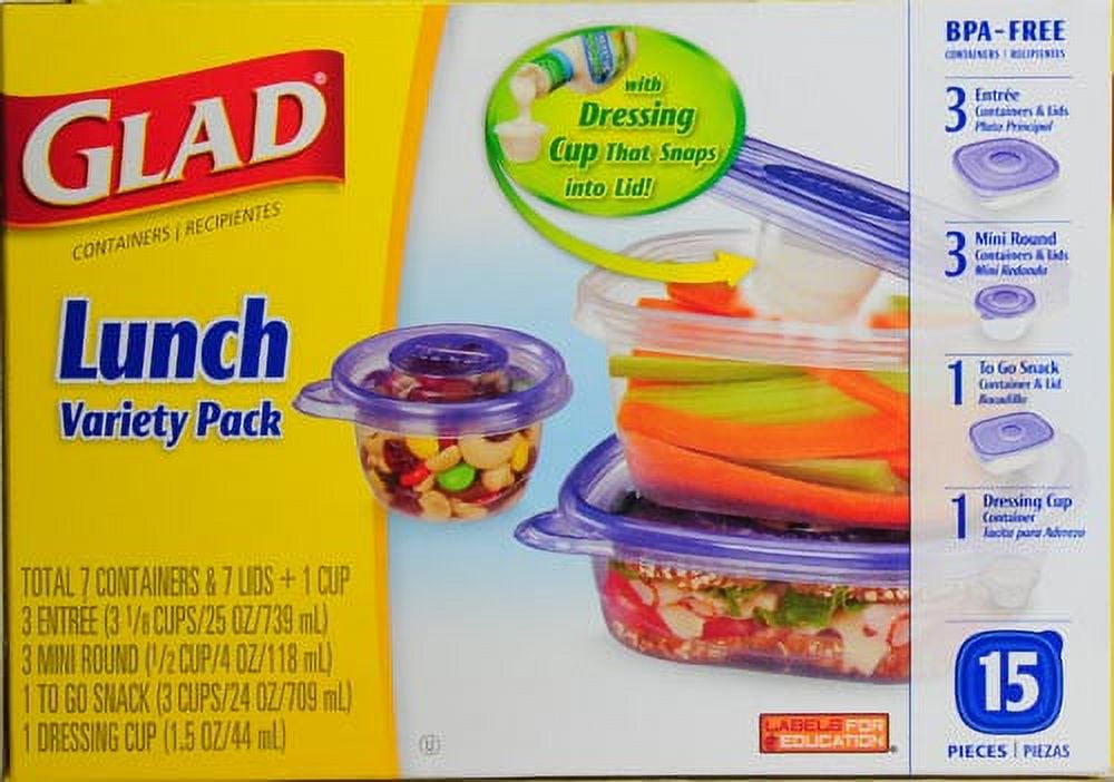 GladWare Food Storage Containers, Lunch Variety Pack, 25 Count Set | With  Glad Lock Tight Seal, BPA Free Containers and Lids in a Variety of Sizes to