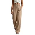 thumbnail image 3 of Dressy Pants For Womens Liweisiy High Waist Solid Color Straight Leg Loose Trousers Business Casual Work Trendy Pants Khaki M, 3 of 7