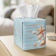 thumbnail image 5 of COEQINE Facial Tissue Box Dispenser PU Leather Square Table Dryer Sheet Organizer for Bedroom Dresser, Tabletop, Nightstand, Dining Table, Outdoor Tent, Starfish Blue Wood Grain, 5 of 7