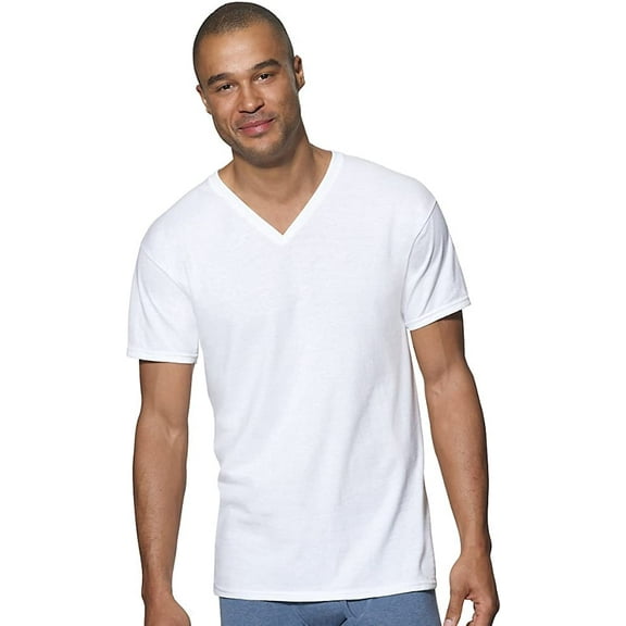 Hanes Classics Men's Ultimate Traditional Fit V-Neck Undershirt Soft and Breathable 100 % Cotton Longer Length 3-Pack_White_Medium