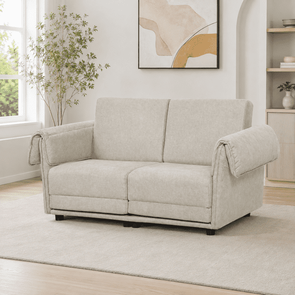 65" Pull Out Sofa Bed, 2-in-1 Convertible Loveseat Sleeper Sofa, Beige