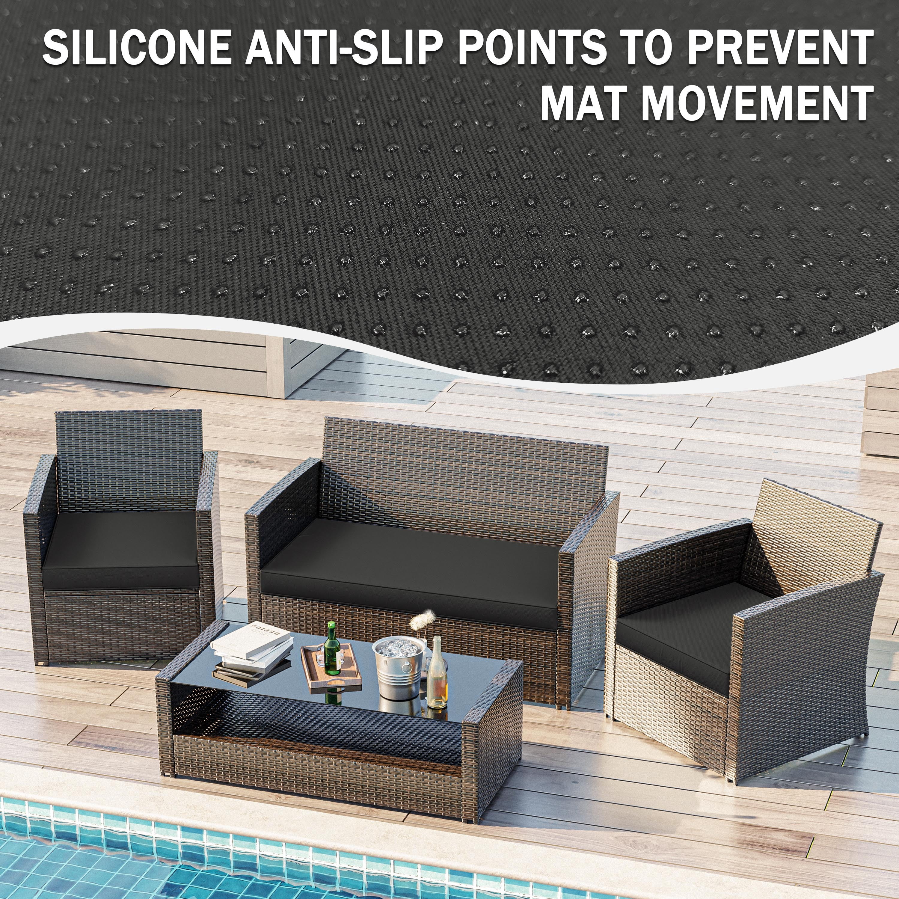 Pakunoda Outdoor All-Weather Patio Loveseat and Chair Seat Cushion Replacement Set of 3, Black
