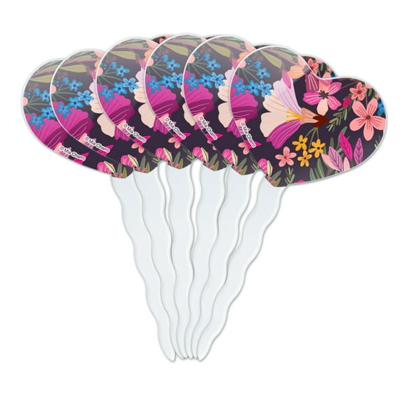 Haruna Floral Pattern Heart Love Cupcake Picks Toppers Decoration Set of 6