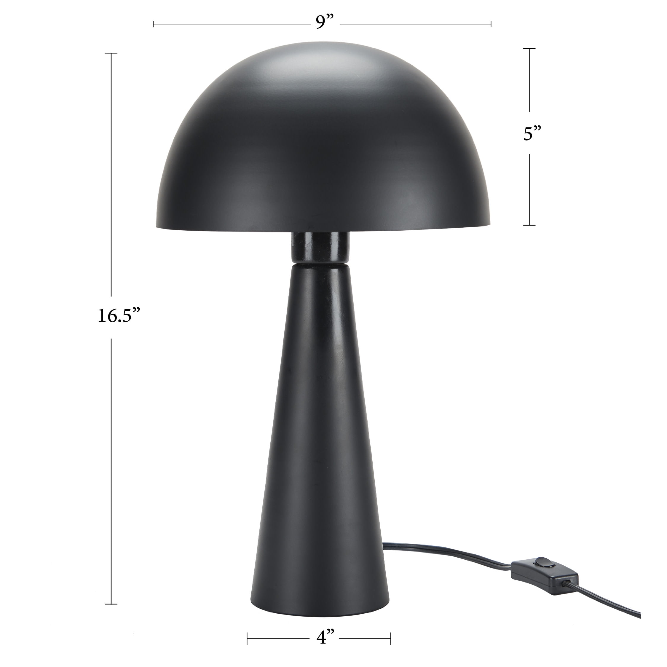 Nourison 16" Mushroom Table Lamp, Modern, Mid-Century, Retro, Industrial for Bedroom, Living Room, Dining Room, Office, Dorm, Coffee Table, Black