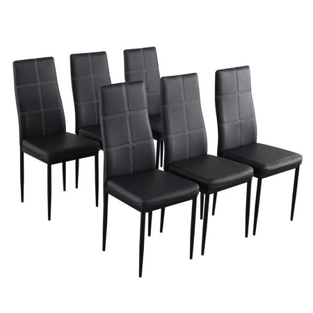 Ktaxon 6pcs Dining Chairs Dining Set of 6 High PU Leather High Back Black