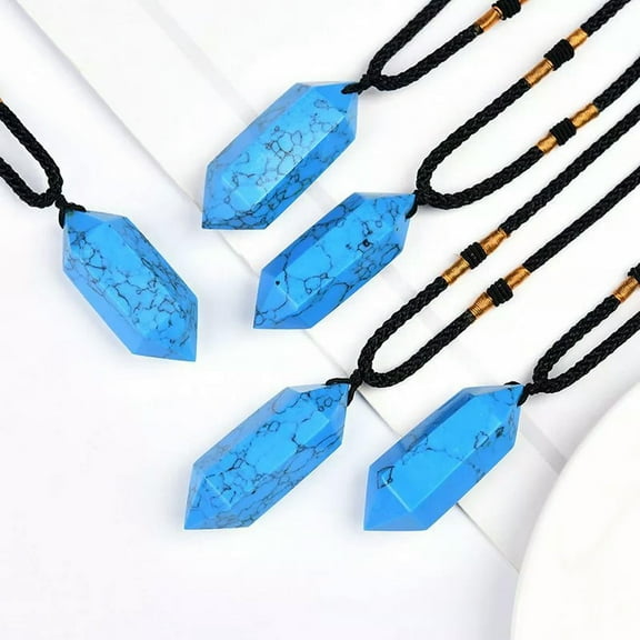 EOEMY Natural Blue Turquoise Quartz Crystal Obelisk Stone Point Column Necklace Amulet