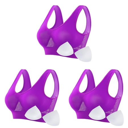 ras for Women Strapless Running Fitness Yoga Vest Sports Bra for Women Thin Padded No Wire Women Bra Set and Underwear Thong Push Up Breathable ceangrtro Purple (3Packs) Purple (3Packs)