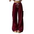 thumbnail image 2 of Costeam Womens Wide Leg Cargo Sweatpants Elastic Drawstring High Waist Deep Side Pockets Soft Knit Straight Loose Fit Casual Lounge Solid Color Athletic Trousers, 2 of 8