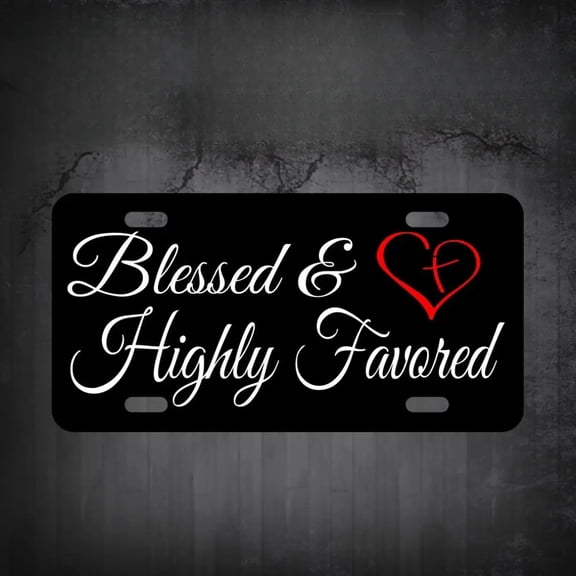 Blessing And Grace License Plate- Elegant Black And Red Font, 6x12inch Aluminum Front License Plate, Pre-Drilled Design, Easy Installation, Suitable For American Vehicles