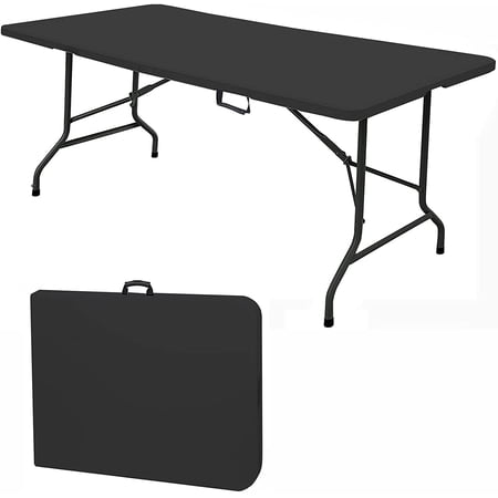 6FT Folding Portable Plastic Indoor Outdoor Picnic Party Dining Camp Tables, Black