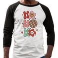 thumbnail image 2 of Daisy Ho Ho Ho Three-Quarter Raglan Sleeve Baseball Shirt Unisex Medium White/Black, 2 of 5