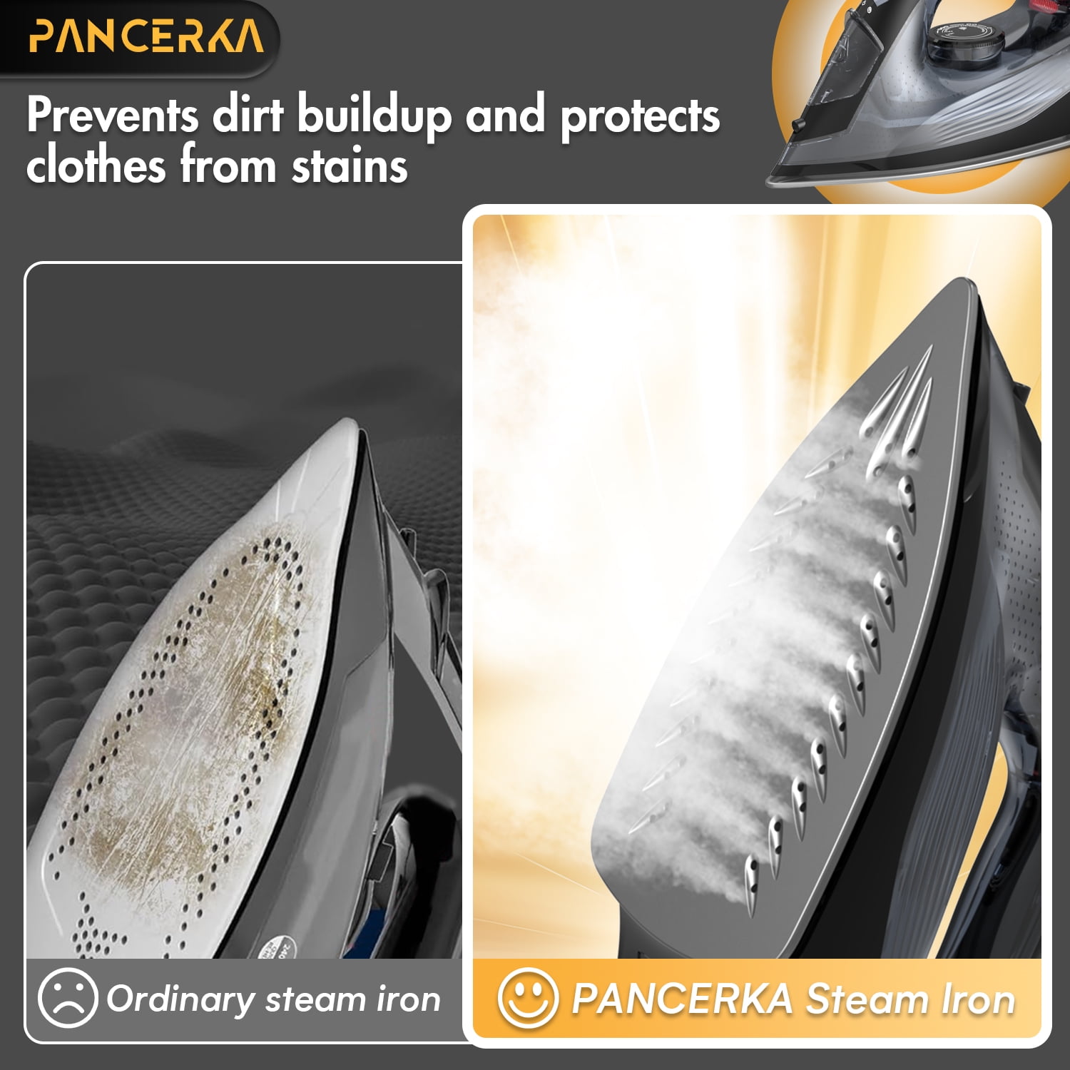 PANCERKA Electric Steam Iron for Clothes with Self-Cleaning Non-stick bottom plate, 1600W
