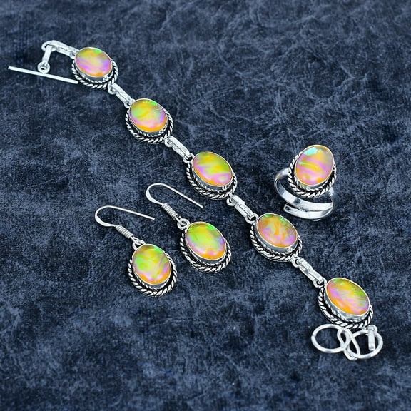 Orange Triplet Opal 925 Sterling Silver Gemstone Handmade Jewelry Set