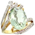 thumbnail image 1 of 14k Yellow Gold Stone Natural Green Amethyst Bypass Ring Diamond Accents Oval 14x10mm, size 10, 1 of 2
